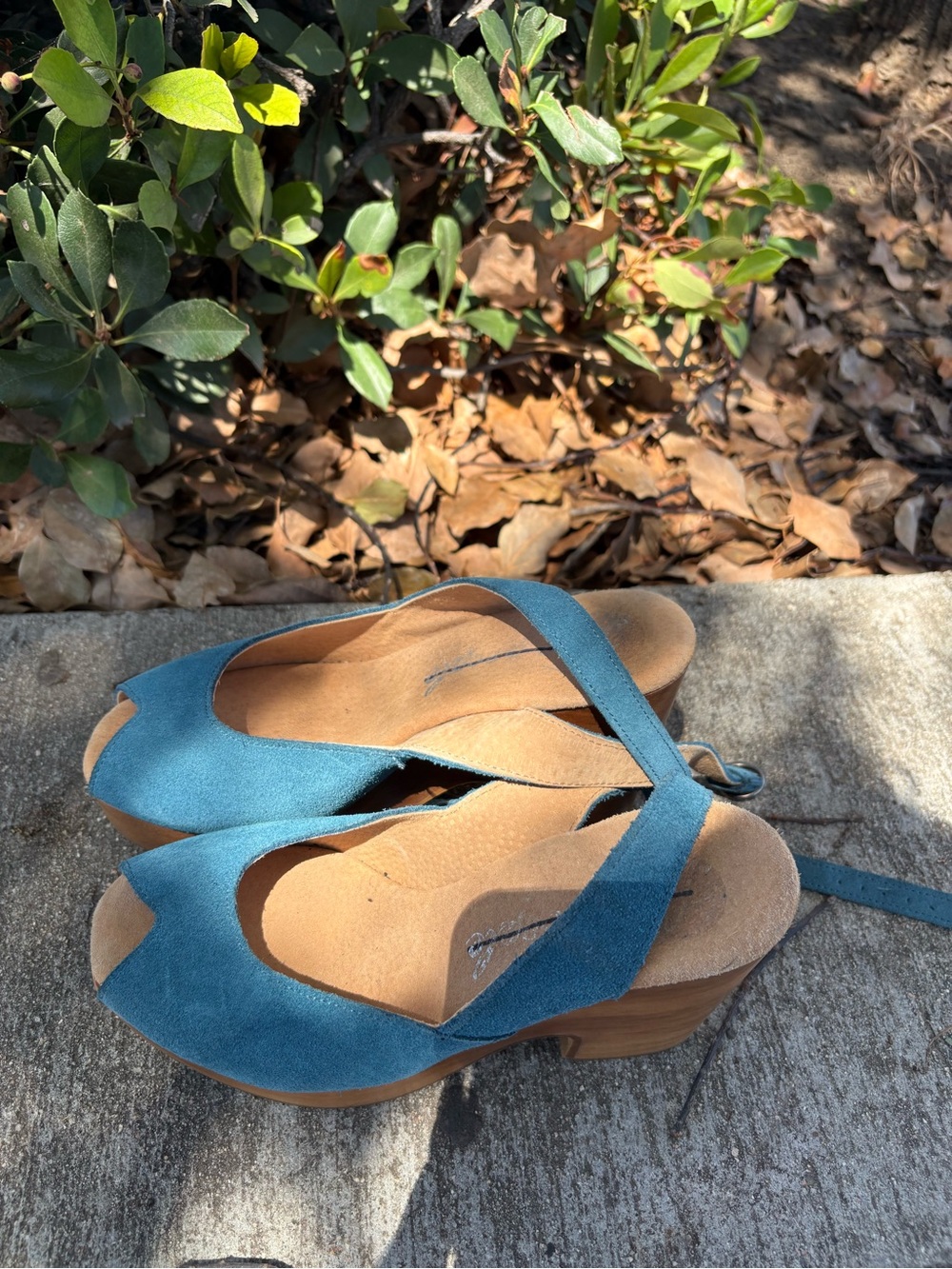 Free People Blue Suede Open-Toe Slingback Wedge Sandals